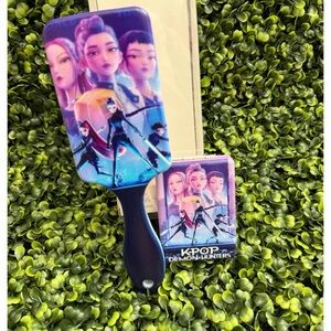 K-Pop Demon Hunters Paddle Brush with Compact Mirror - Blue/Purple Artwork